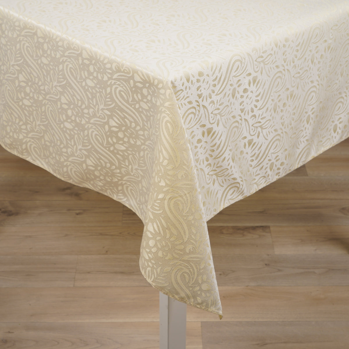 Cream Embossed Floral Polyester Tablecloth Tablecloth Kingdom