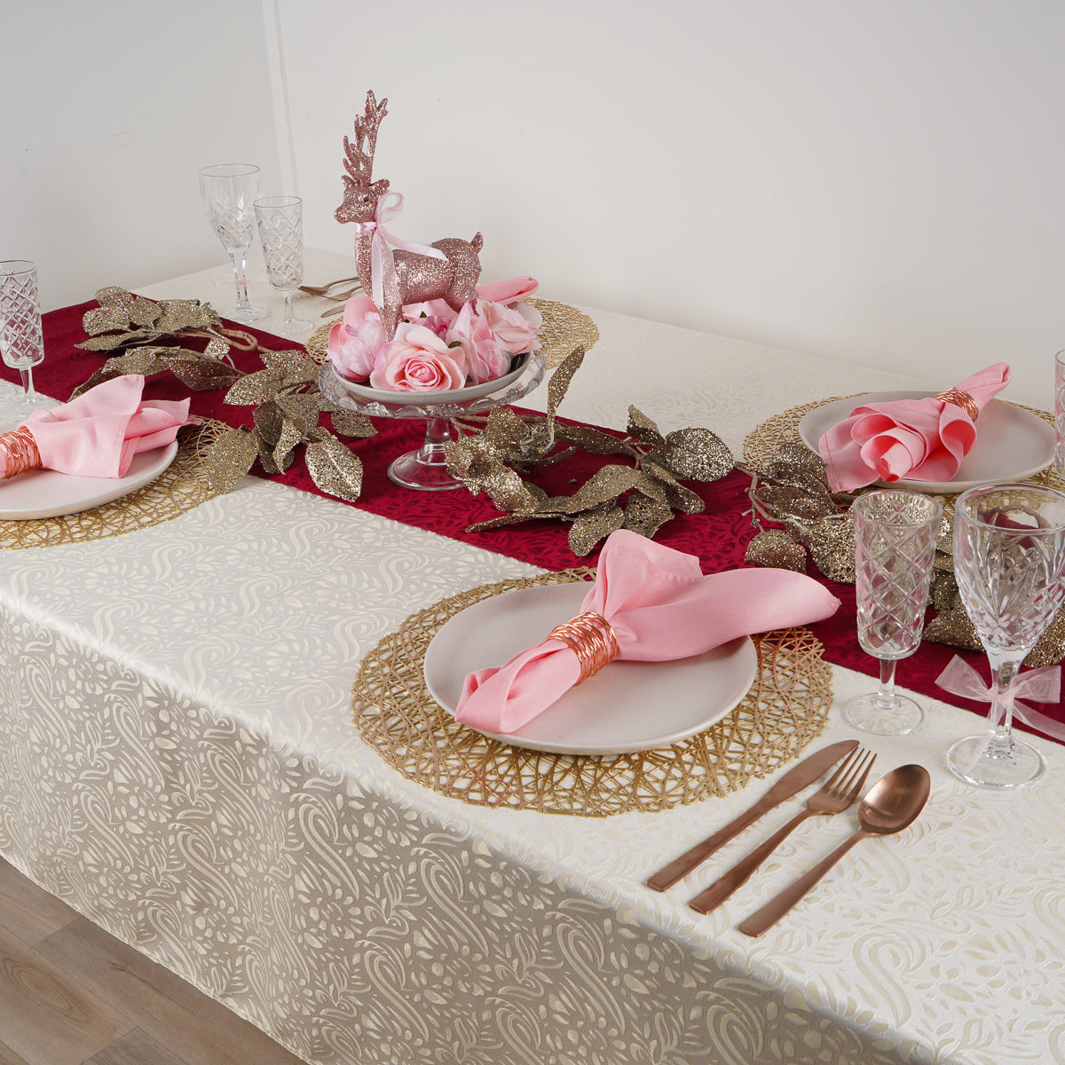 Elegant Cream Christmas Table Bundle Tablecloth Kingdom